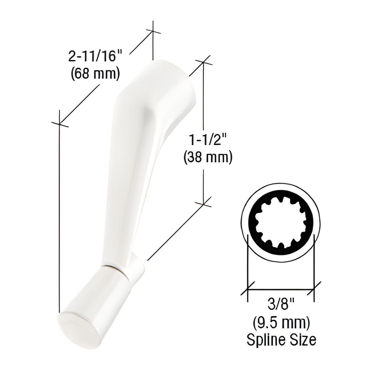 CRL White Casement Operator Handle with 3/8" Spline Size and 2-11/16" Length