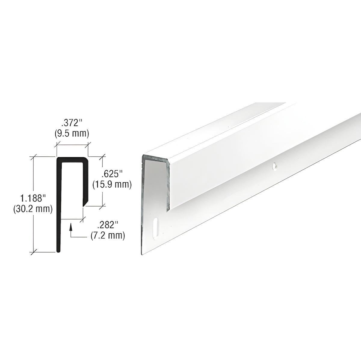 CRL White Electro-Static Paint 1/4" Deep Nose Aluminum "J" Channel