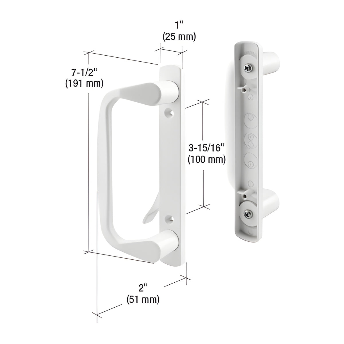 CRL White Low Profile Long Base Mortise-Series Handle with 3-15/16" Center-to-Center Screw Holes