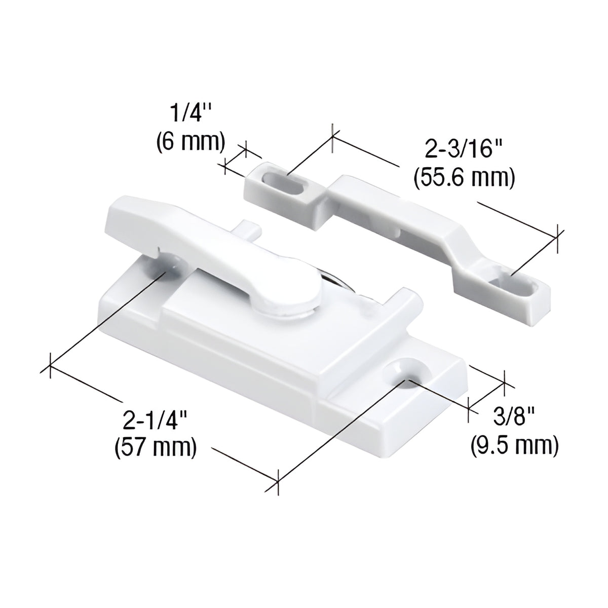 CRL White Sash Lock with 2-1/4" Screw Holes and 3/8" Hole Backset with Lugs