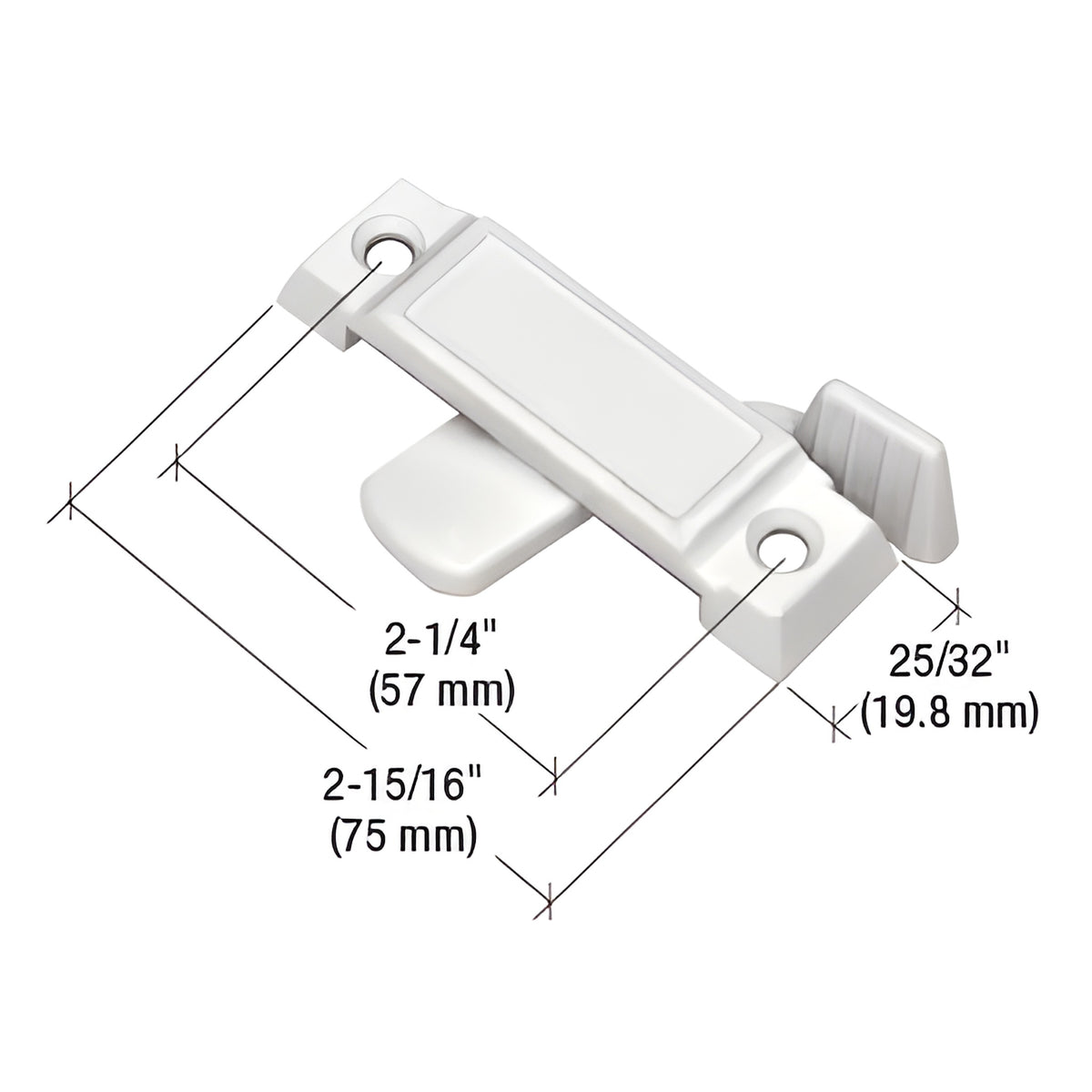 CRL White Sliding Window Lock with 2-1/4" Screw Holes and 1/2" Latch Projection