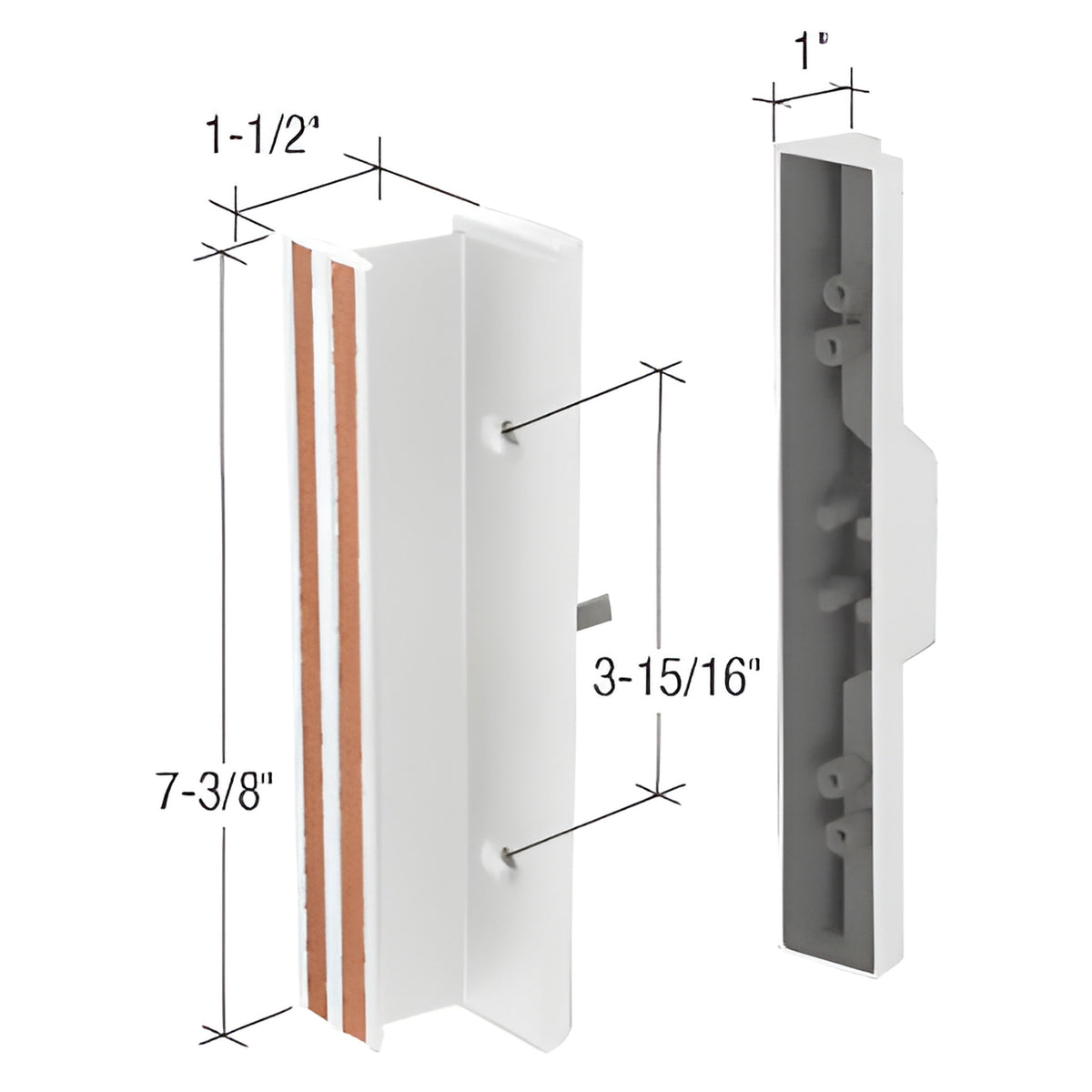 CRL White Standard Mortise - Style Sliding Glass Door Handle with 3-15/16" Screw Holes