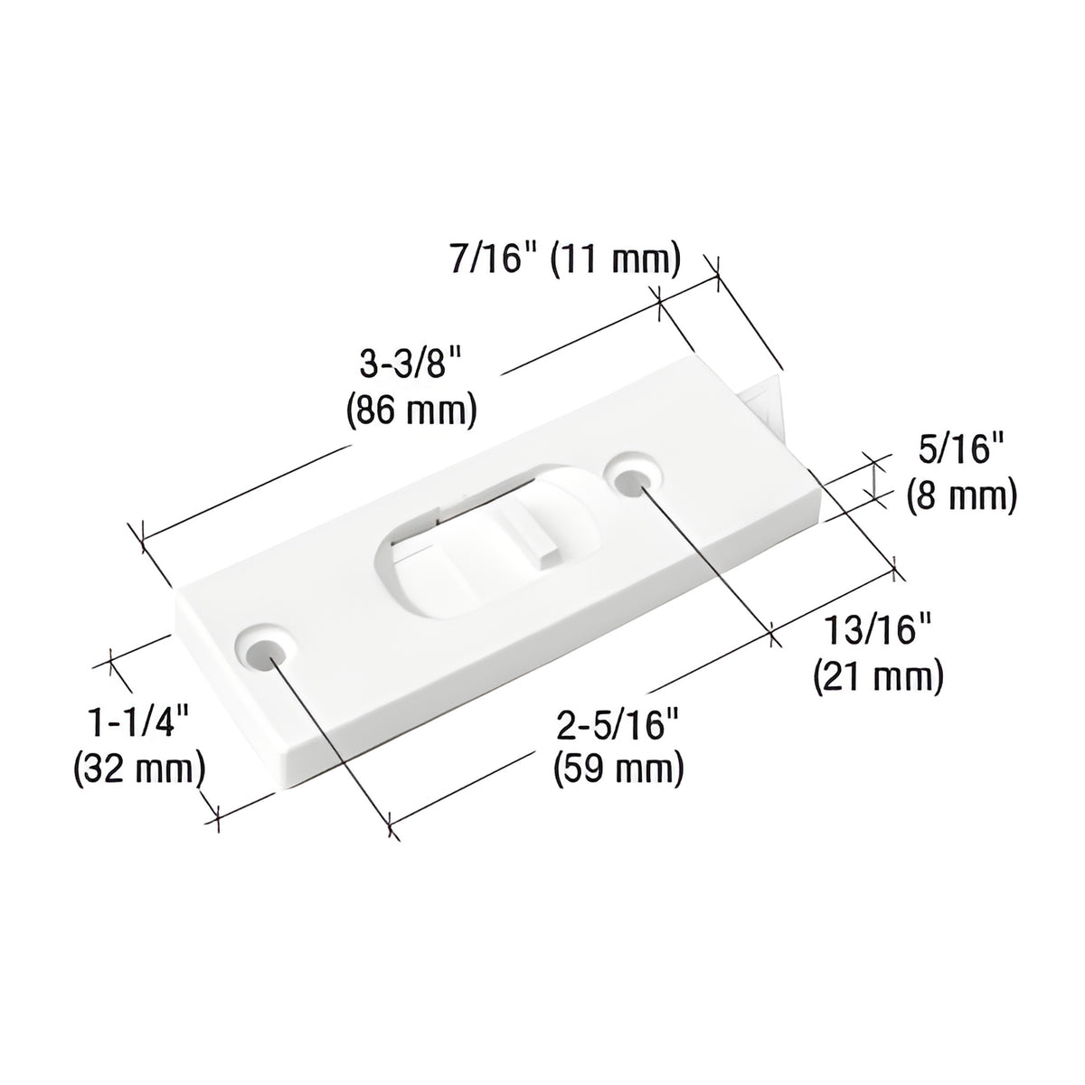 CRL White Tilt Window Latch with 2-5/16" Screw Holes