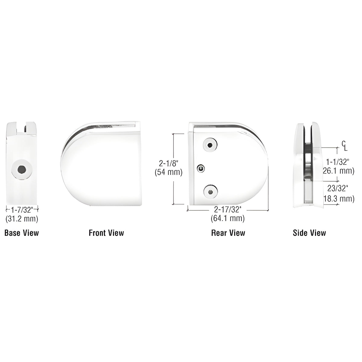 CRL White Z-Series Round Type 2" Radius Base Zinc Clamp for 1/2" Glass