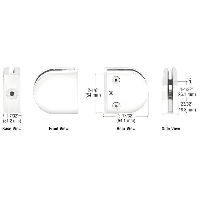 CRL White Z-Series Round Type 2" Radius Base Zinc Clamp for 1/2" Glass
