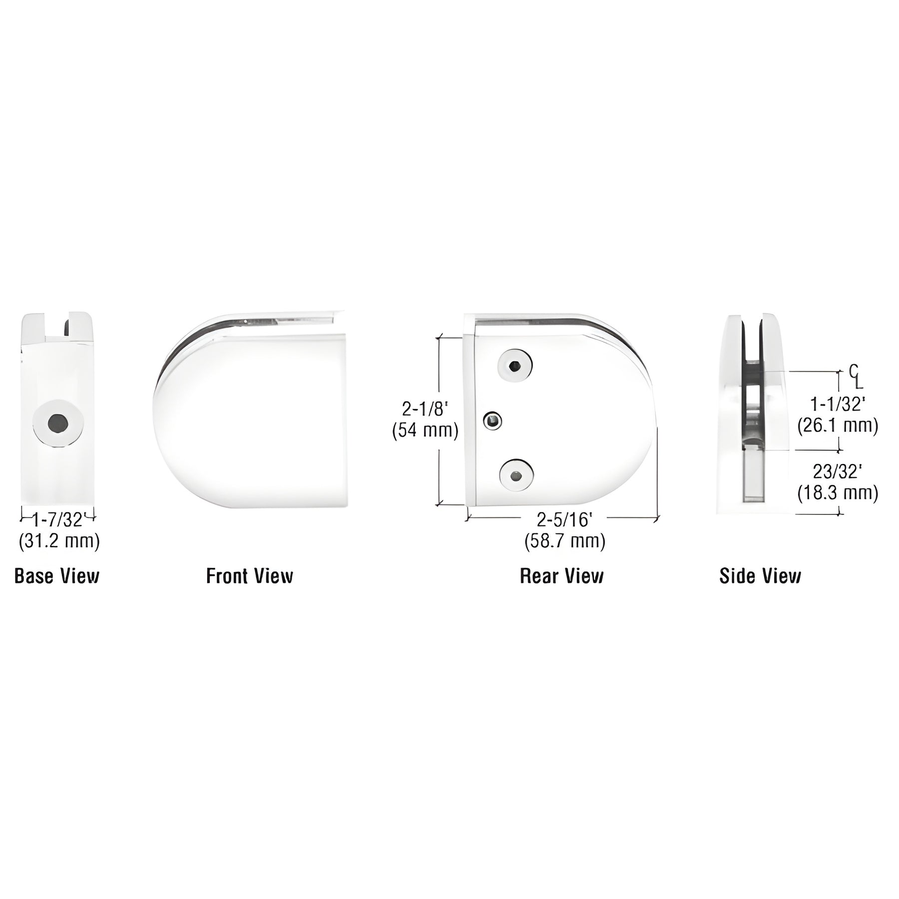 CRL White Z-Series Round Type Flat Base Zinc Clamp for 1/2" Glass
