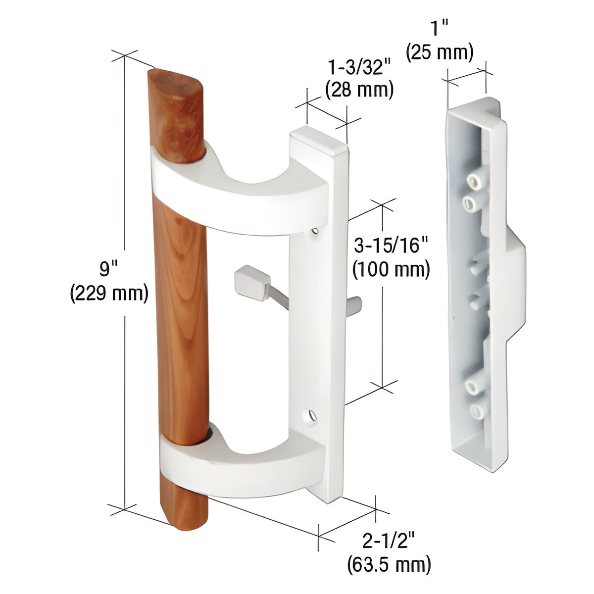 CRL Wood/White Mortise - Style Handle 3-15/16" Screw Holes