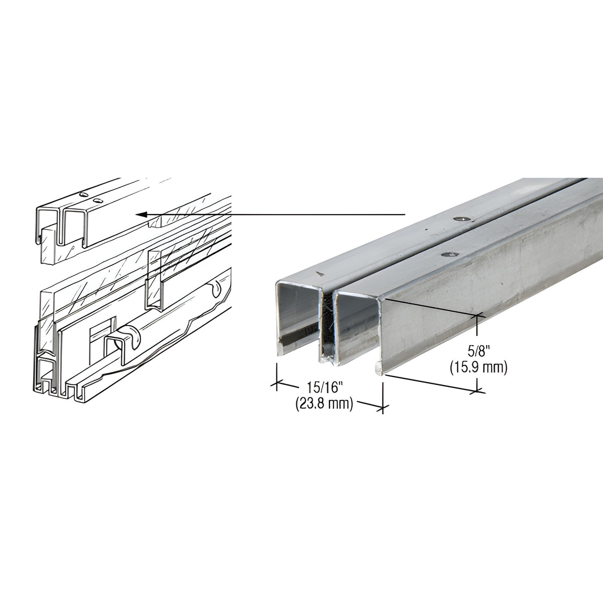 CRL Zinc Plated Steel Roll-Ezy Upper Channel Track Assembly - 144"