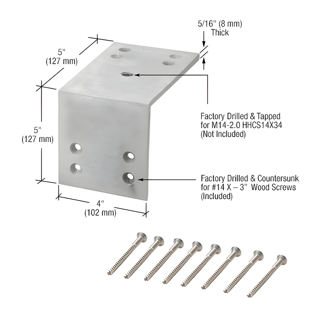 CRL Zinc Plated Wood Mount L-Angle Kit M14-2.0
