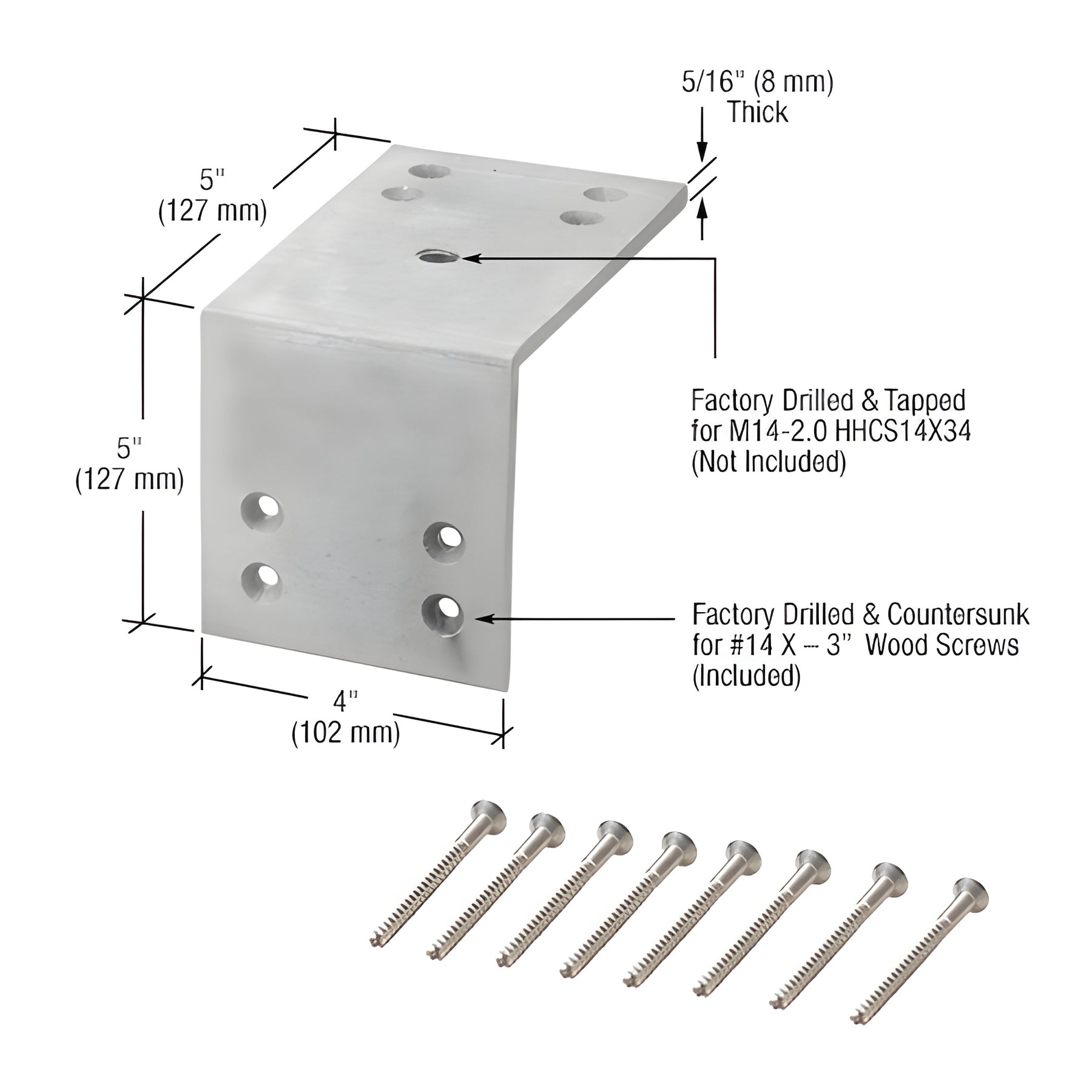 CRL Zinc Plated Wood Mount L-Angle Kit M14-2.0