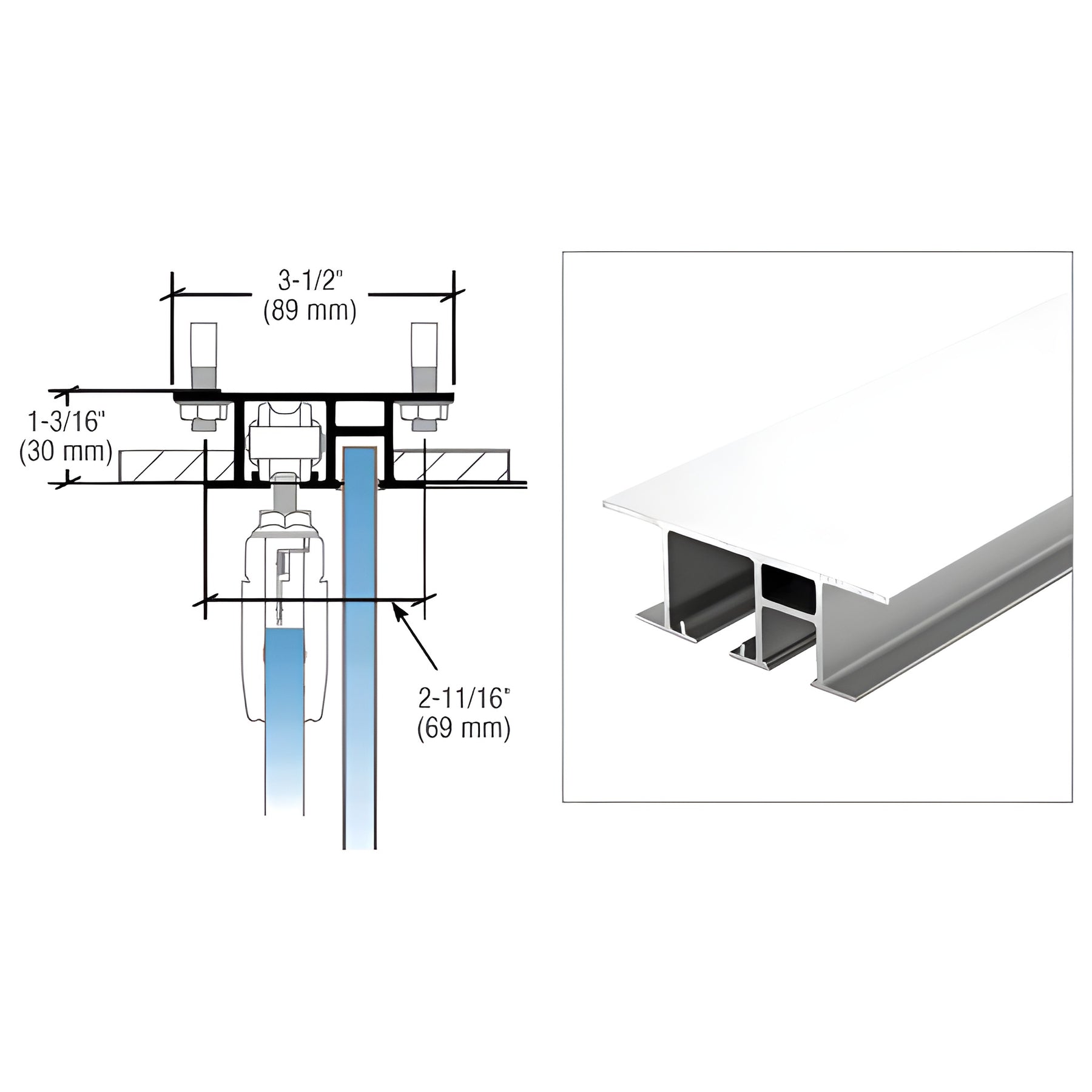 CRL50 White Powder Coated Series Top Track for Dropped Ceiling with Fixed Panel - 118"