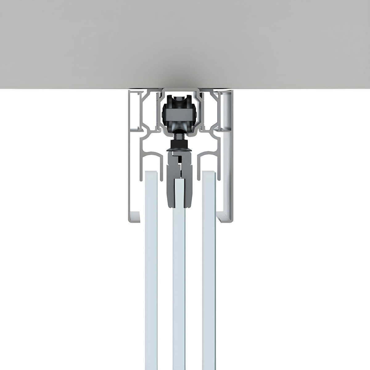 CRL70 Satin Anodized Series Single Sliding Door with Two Fixed Panels Ceiling Mount Kit