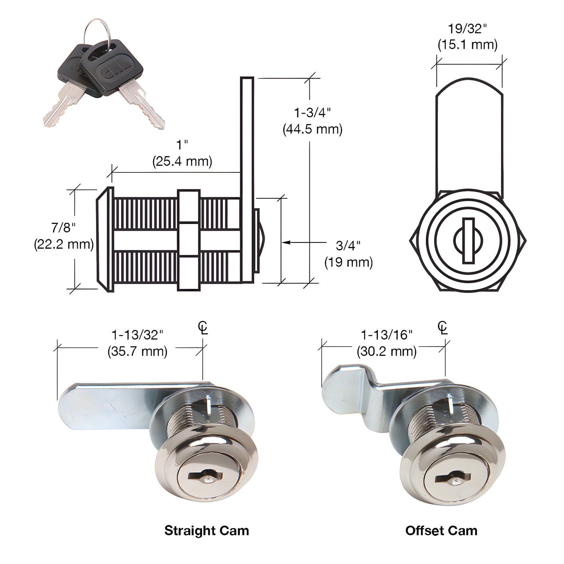CRL Brushed Nickel Cam Lock - Randomly Keyed