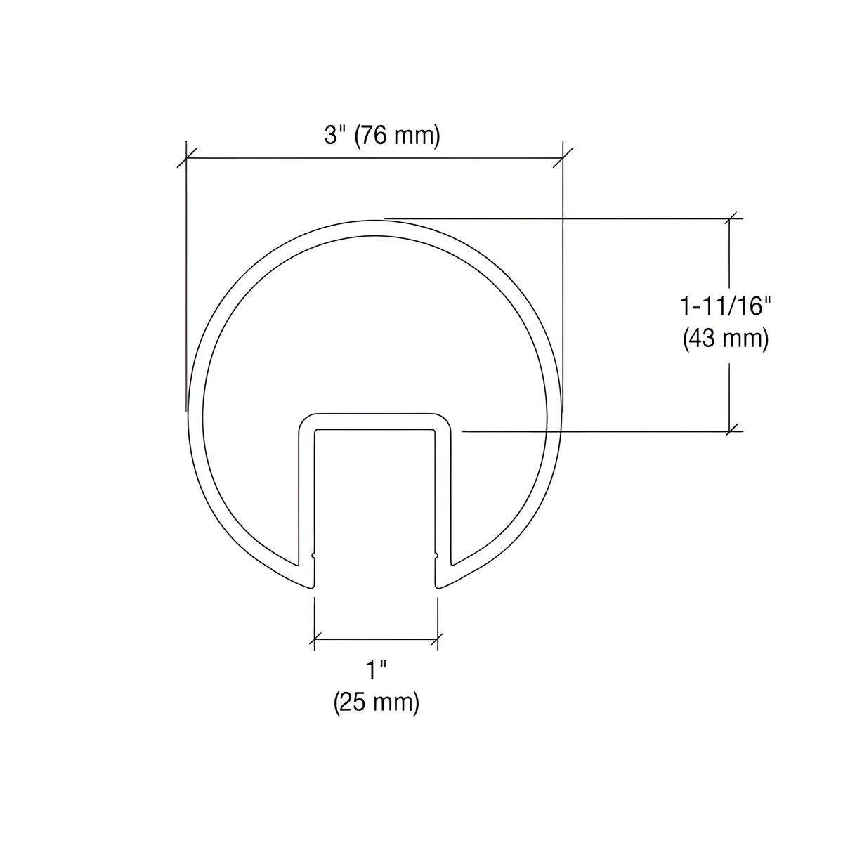CRL Satin Anodized 3" Extruded Cap Rail for 3/4" Glass - 240"
