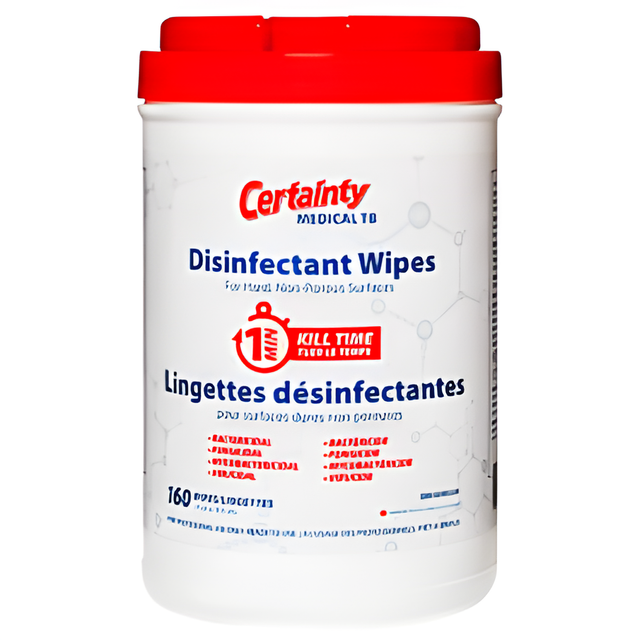 Certainty Medical TB Disinfectant Wipes Canister 6.4" x 6.5" – 160 Wipes x 6 Canisters / Case, 160 Sheets