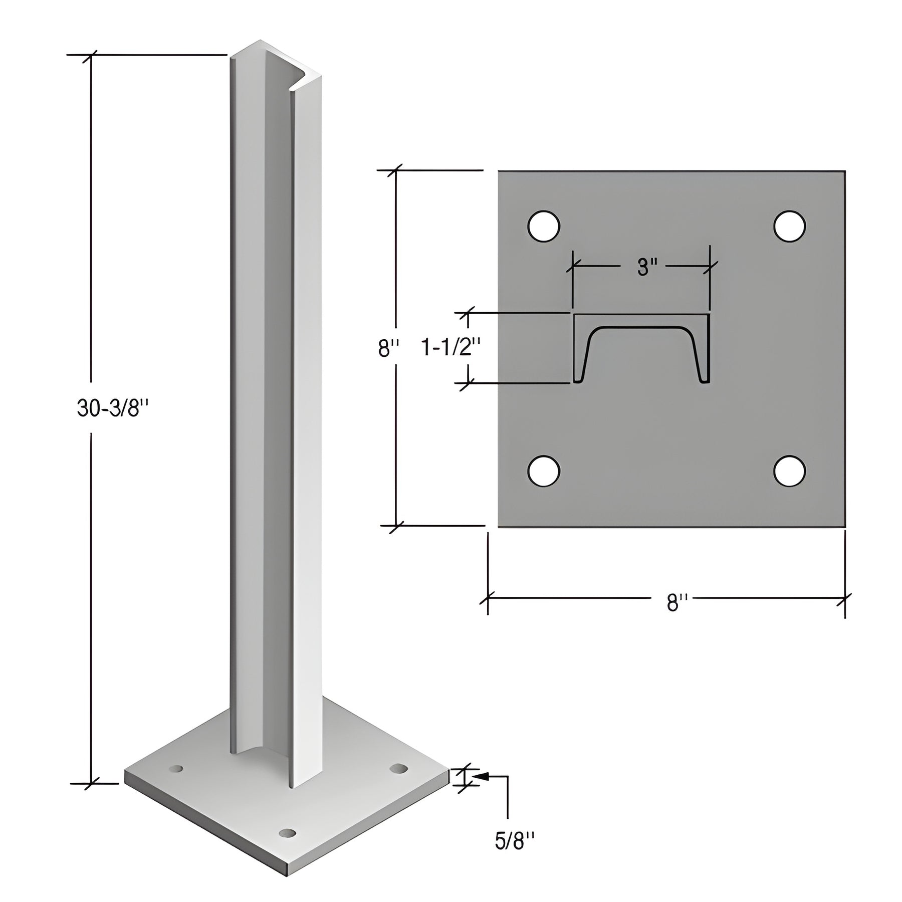 CRL 30" Silver Metallic Cielo C-Shape Surface Mounted Stanchion