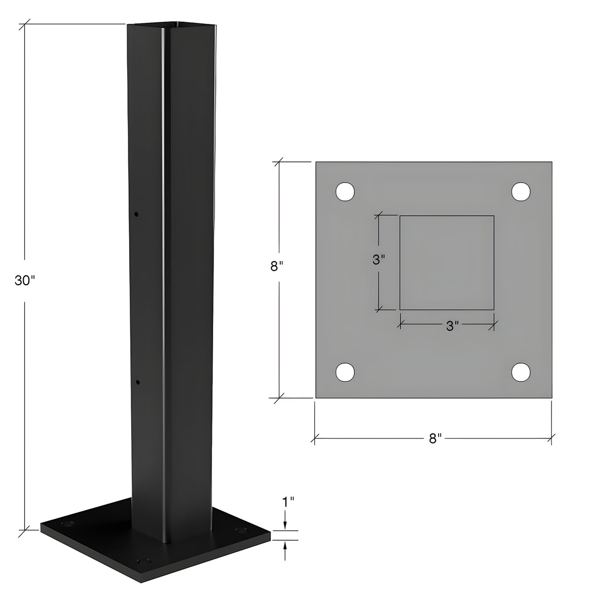CRL 30" Matte Black Cielo Corner Stanchion 1" Plate