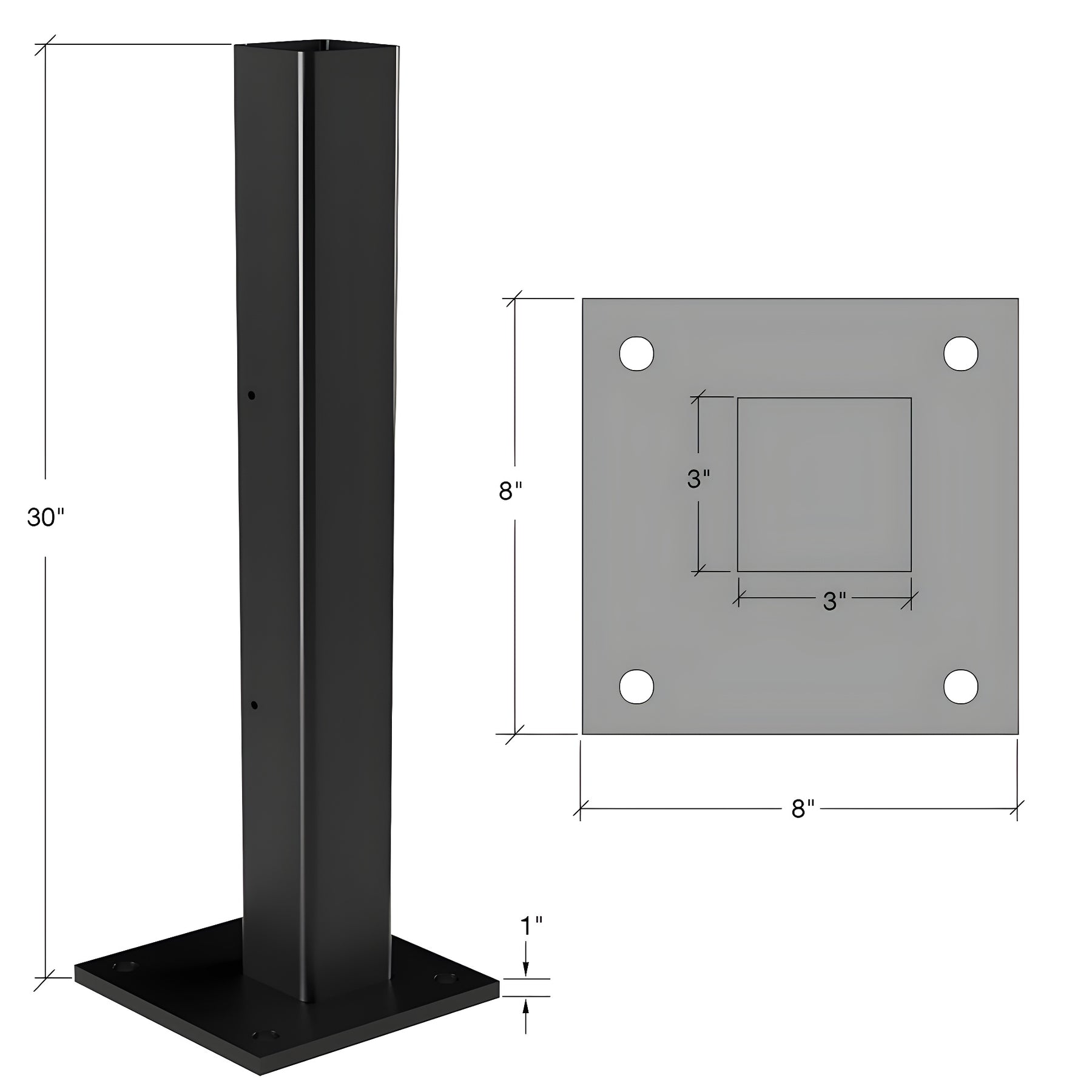CRL 30" Matte Black Cielo Corner Stanchion 1" Plate