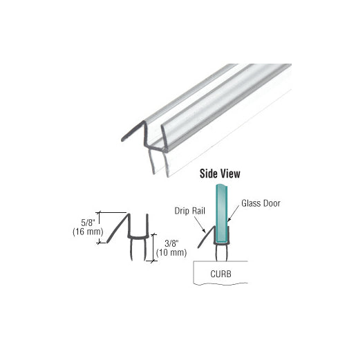 CRL clear co-extruded bottom wipe with drip rail designed for 3/8 inch glass shower doors, providing a water-tight seal and effective water deflection.