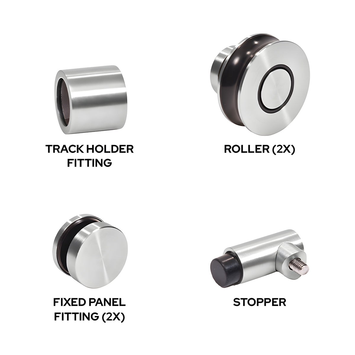 CRL Brushed Stainless Steel Replacement Rollers, Fixed Panels, Wall Bracket & Stopper for Colonia Sliding Shower Door System