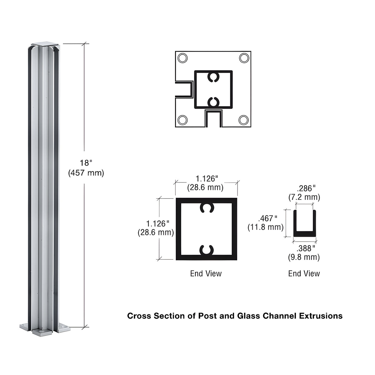 CRL Satin Anodized 18" Corner Design Series Partition Post