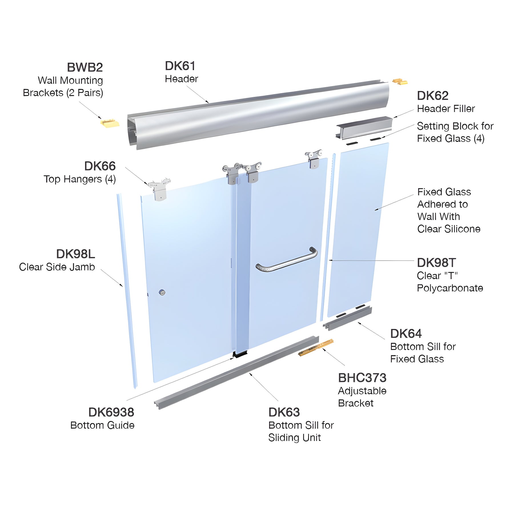 CRL Brushed Nickel 60" x 72" Cottage CK Series Sliding Shower Door Kit With Clear Jambs for 3/8" Glass