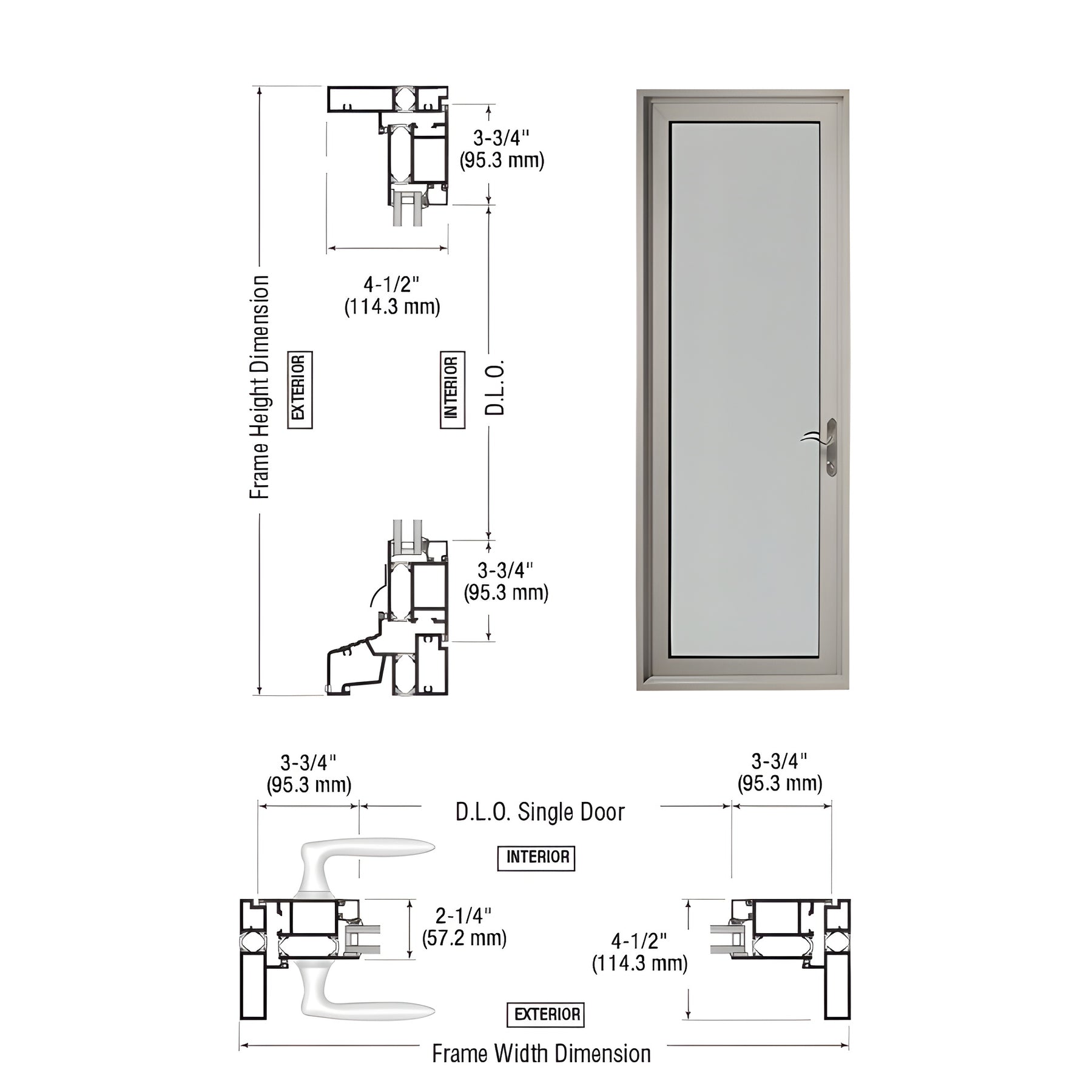 Custom Class ll Clear Anodized Series 900 Hinged Left Swing In Terrace Single Door with 3-3/4" Bottom Rail and Standard Threshold