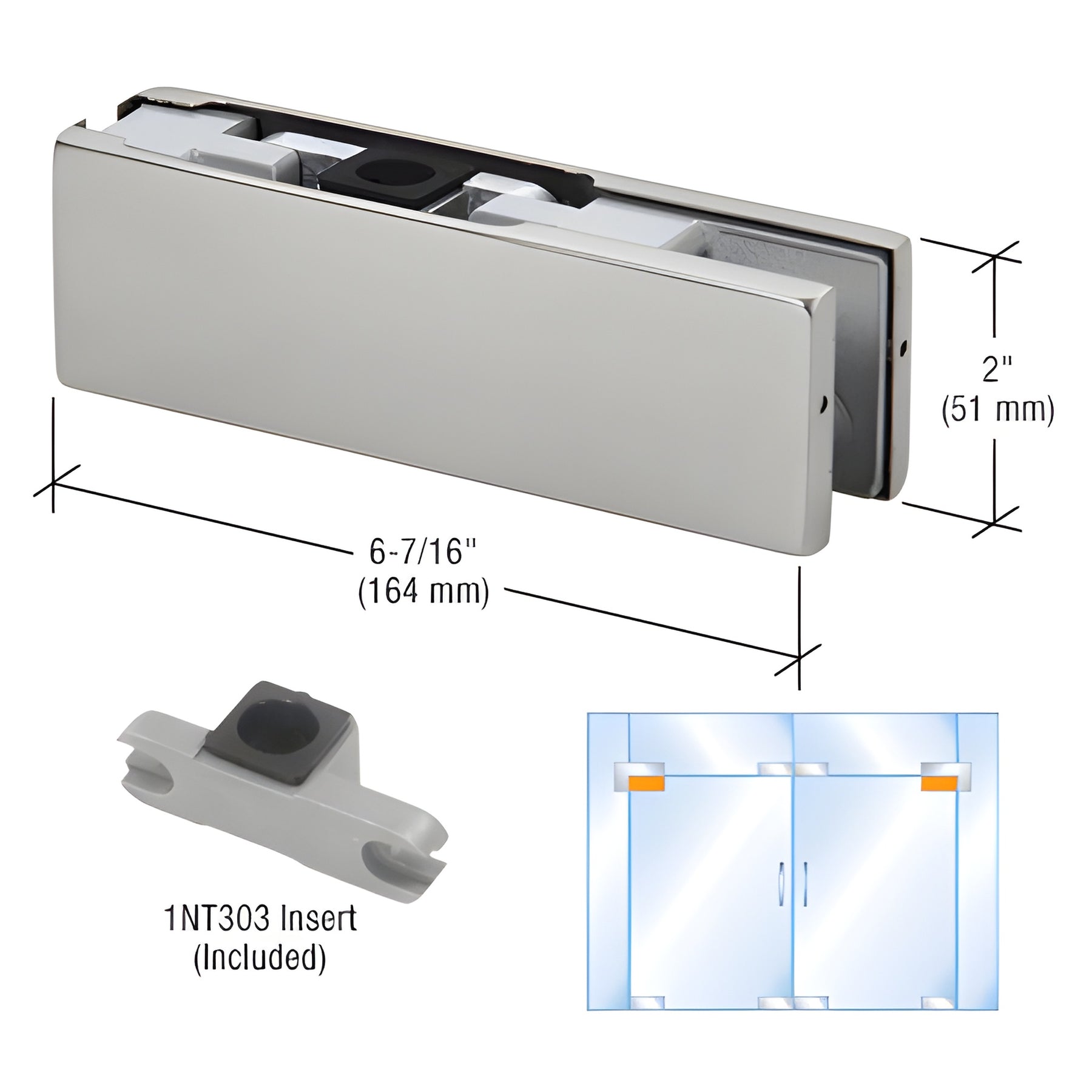 DORMAKABA® Brushed Stainless Top Door Patch Fitting with Pivot Insert For 3/4" Glass