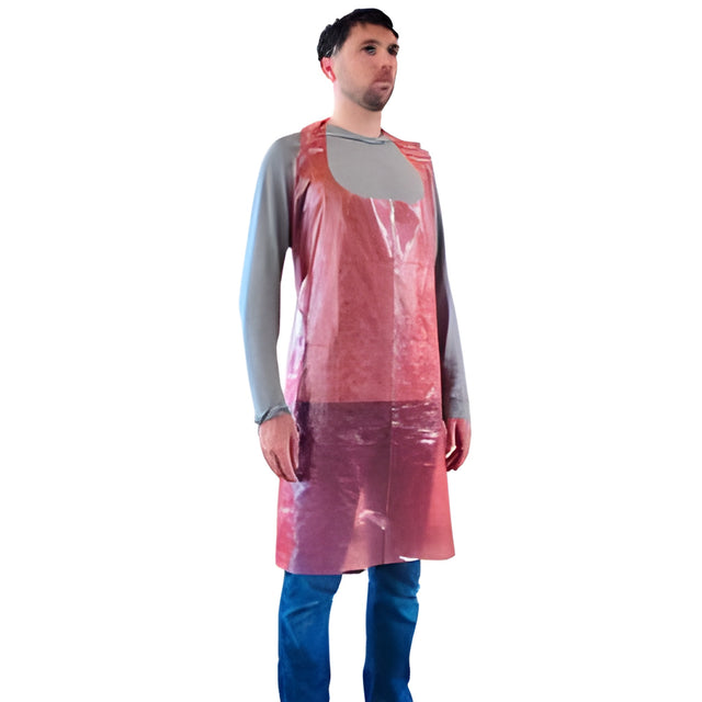 Disposable Poly Aprons, 1 mil Red – 100/Bag