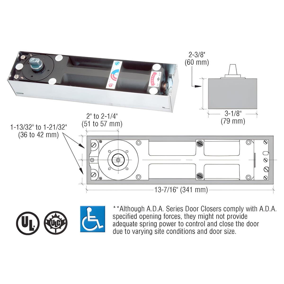 Dormakaba® Model BTS80 8.5 Lb. Floor Mounted Door Closer Body in Cement Case