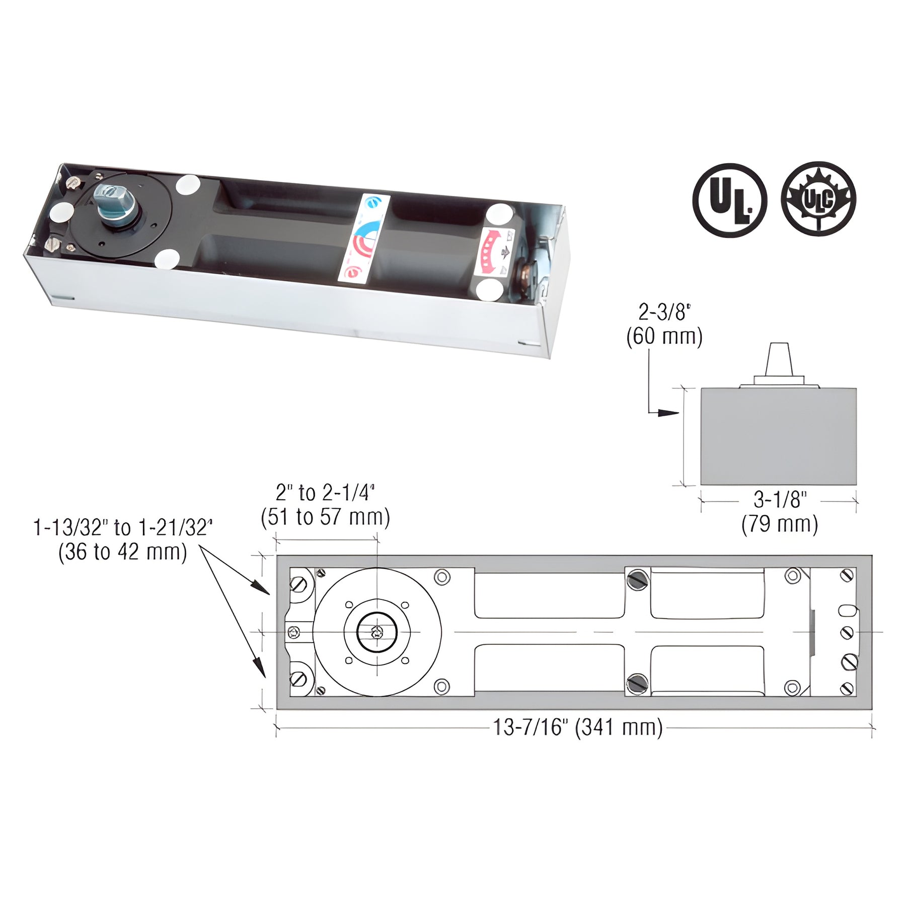Dormakaba® Model BTS80 Size 3 (EN6) Floor Mounted Door Closer Body in Cement Case