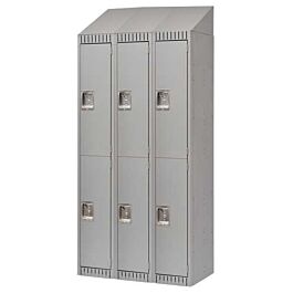 Double Tier Lockers, with Slope Top, Bank of 3, 36"x 18"x 82", Grey- 1 Each