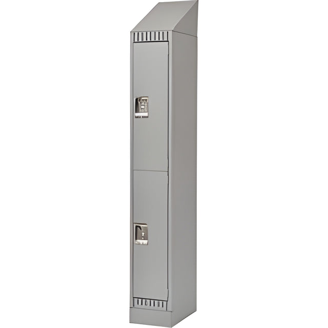Double Tier Lockers, with Slope Top and Recessed Base, Bank of 1, 12"x 18"x 86", Grey