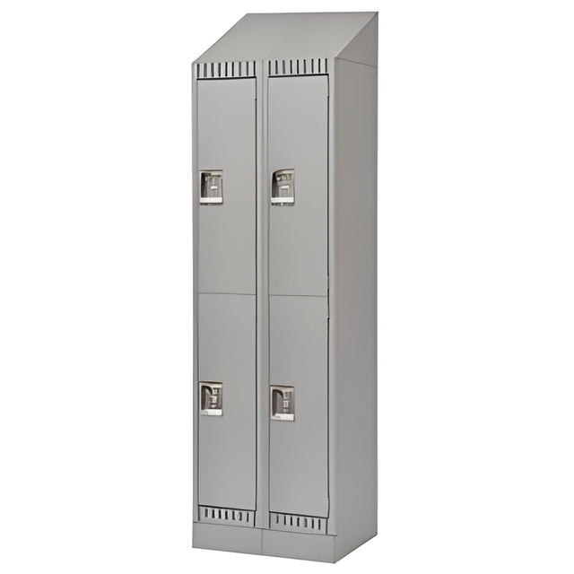 Double Tier Lockers, with Slope Top and Recessed Base, Bank of 2, 24"x 18"x 86", Grey