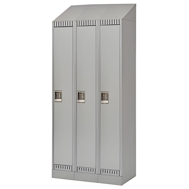Double Tier Lockers, with Slope Top and Recessed Base, Bank of 3, 36"x 18"x 86", Grey