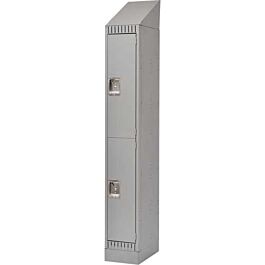 Double Tier Lockers, with Slope Top and Recessed Base, Bank of 1, 12"x 18"x 86", Grey- 1 Each