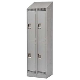 Double Tier Lockers, with Slope Top and Recessed Base, Bank of 2, 24"x 18"x 86", Grey- 1 Each