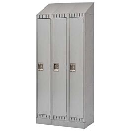 Double Tier Lockers, with Slope Top and Recessed Base, Bank of 3, 36"x 18"x 86", Grey- 1 Each