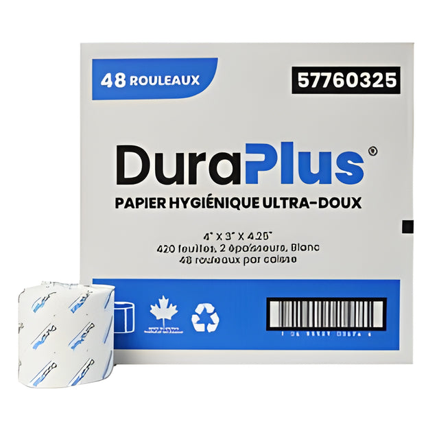 DuraPlus Standard Bathroom Tissue,2 Ply, 420 sheets / Roll- 48 Rolls / Case