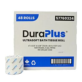 DuraPlus Ultrasoft Standard Bathroom Tissue,2 Ply, 500 sheets / Roll- 48 Rolls / Case