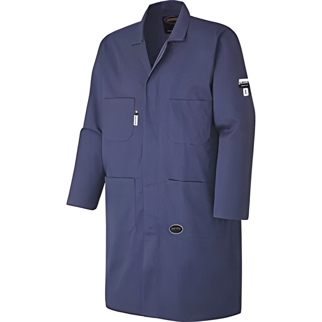 Flame-Gard FR/Arc Rated Anti-Static Shop Coat, Cotton, Navy Blue, 4X Large