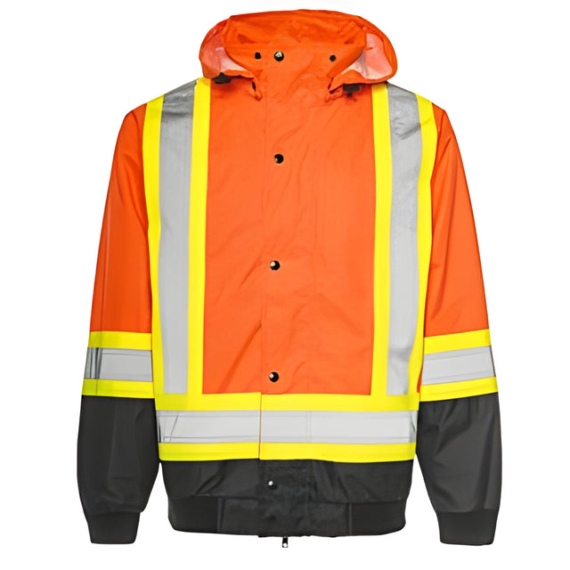 3 – in – 1 Winter Traffic Jacket, 4" Reflective Tape, Orange / Black, X-Large