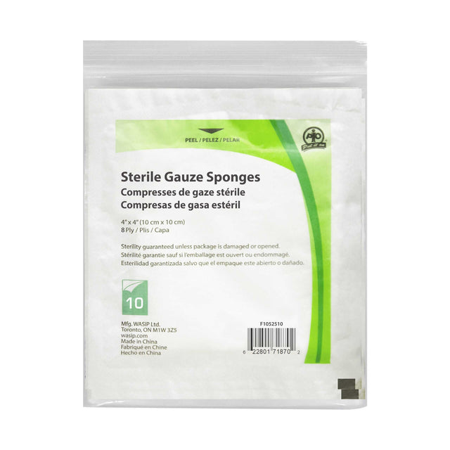Gauze Sponges, 8 Ply, 10 cm x 10 cm – 10/Pack