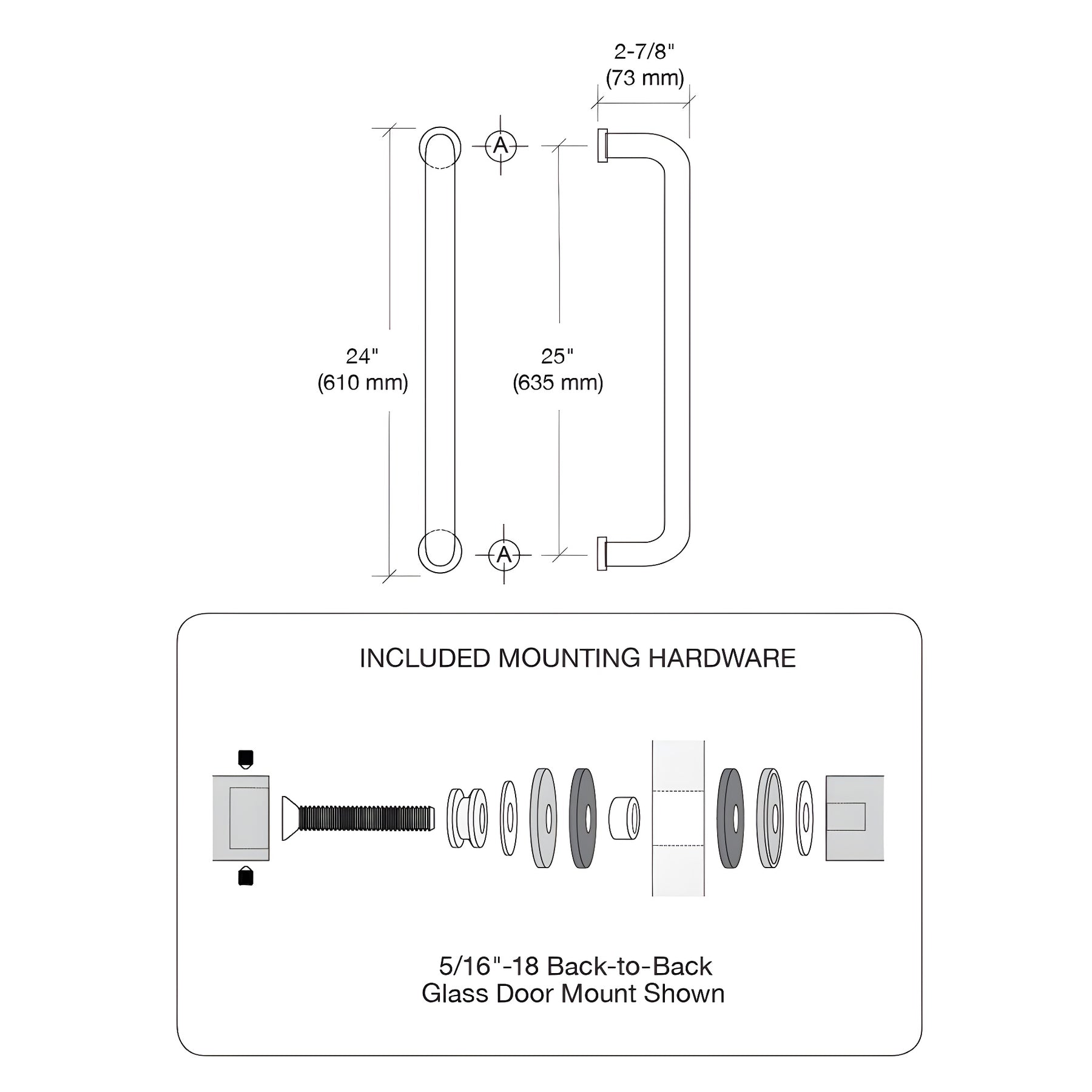 CRL Brass 24" Glass Mounted Back-to-Back Standard Pull Handle