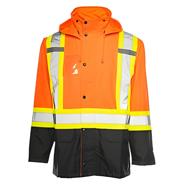 Hi-Vis Rain Jacket, Orange / Black, Large