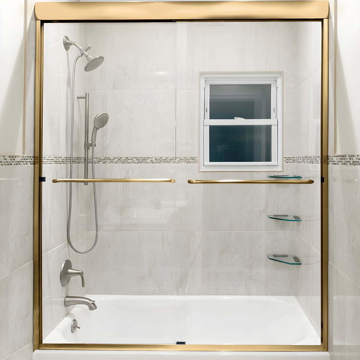 CRL Brite Gold Anodized 60" x 80" Cottage DK Series Sliding Shower Door Kit with Metal Jambs for 3/8" Glass