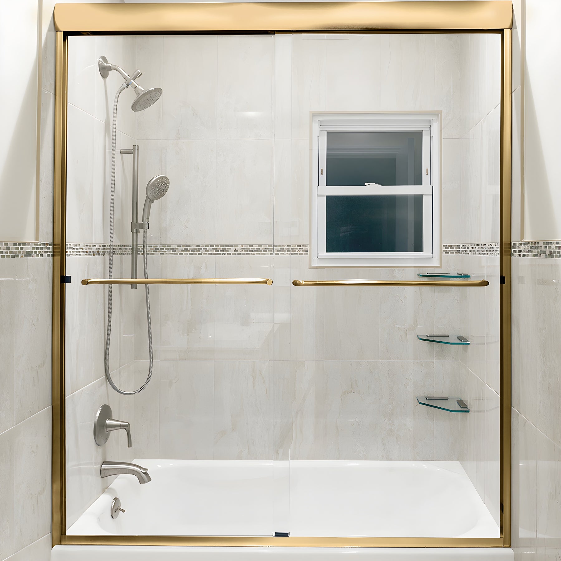 CRL Brite Gold Anodized 60" x 80" Cottage DK Series Sliding Shower Door Kit with Metal Jambs for 3/8" Glass