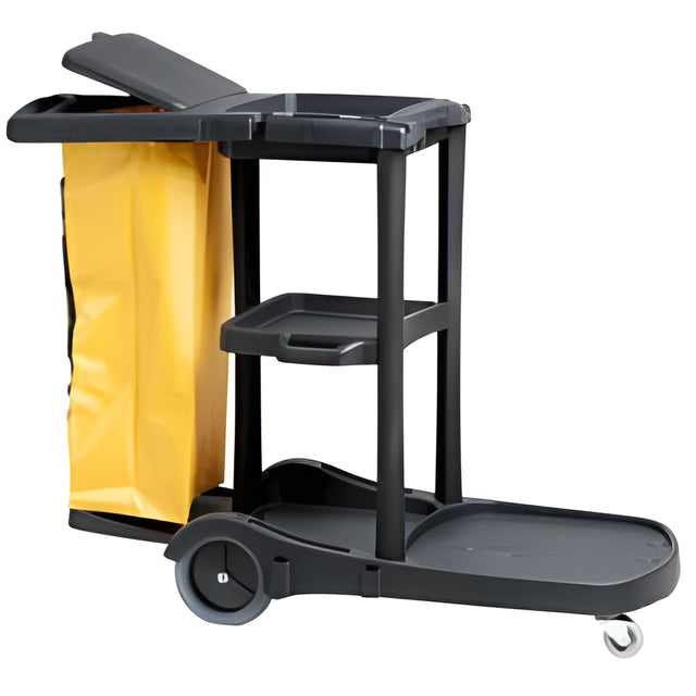 Janitor Cart with Zippered Bag, Black