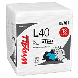 KC 05701 WypAll PowerClean L40 Extra Absorbent Towels, White, 56 Sheets / Pack- 18 Packs / Case