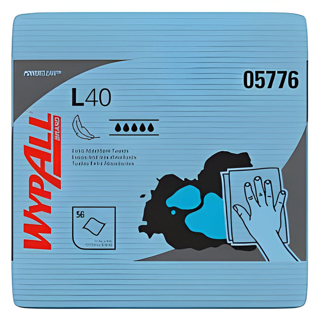KC 05776 WypAll PowerClean L40 Extra Absorbent Towels, Blue, 56 Sheets / Pack- 12 Packs / Case